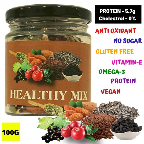 BOGATCHI Healthy Mix - VEGAN | NO SUGAR  | GLUTEN FREE | KETO Snacks with 3 Seeds, Berries, Black Raisins and Almonds, 100g